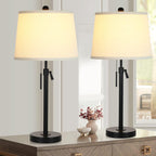 Dimmable Modern Beige Nightstand Lamp — Set of 2
