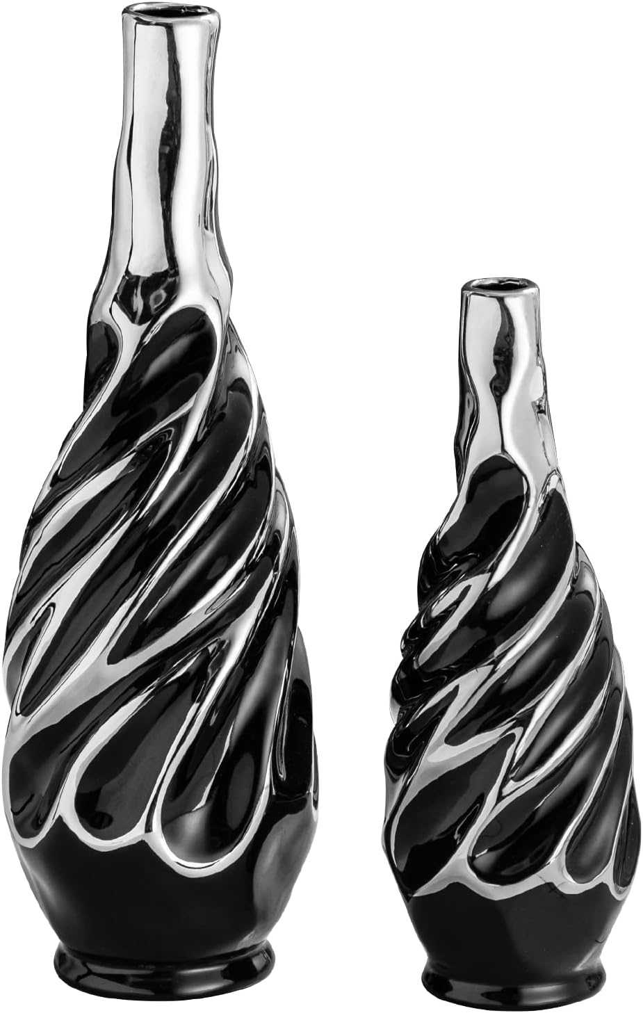 Boho Black Vase Set — Set of 2 — Black With Silver