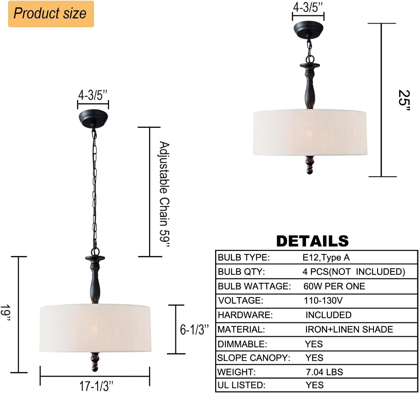 Adjustable Beige Chandelier — 4-Light - View 4