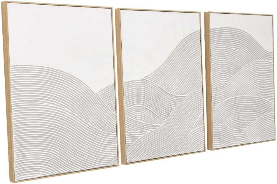 Framed Modern Beige Canvas Wall Art — 24" — 20" x 28" x 3 Panels Framed