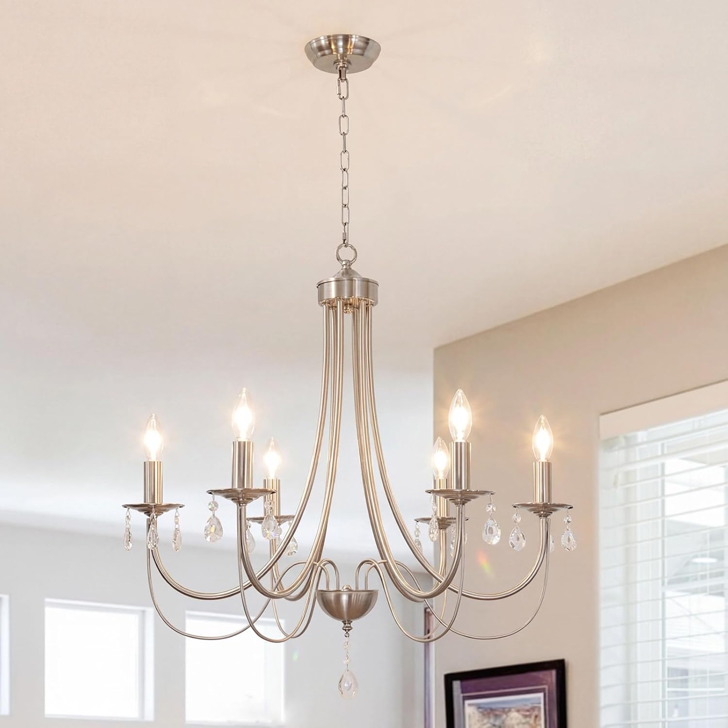 Farmhouse Black Chandelier — 8-Light — Brushed Nickel