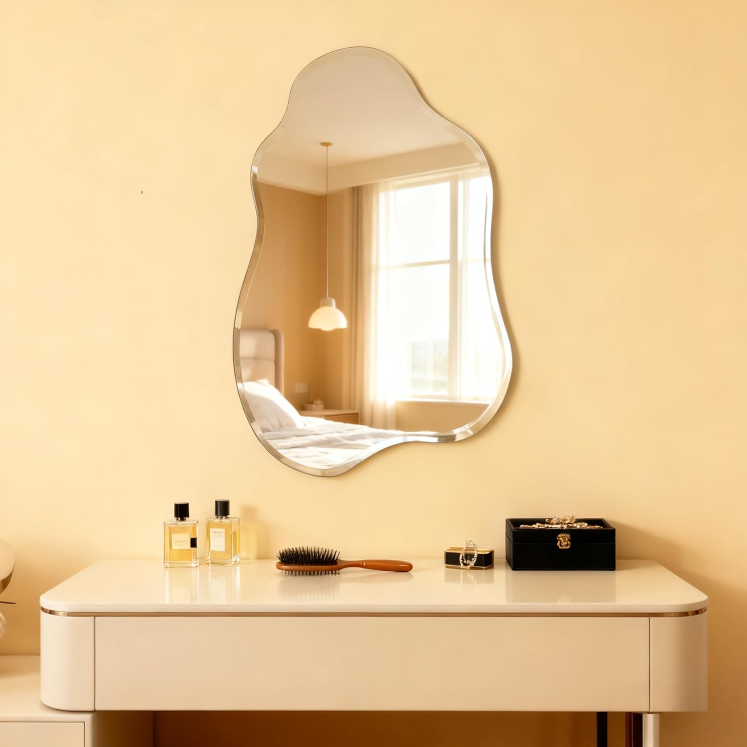 Beveled Beige Wall Mirror — 36" — Cloud-shaped