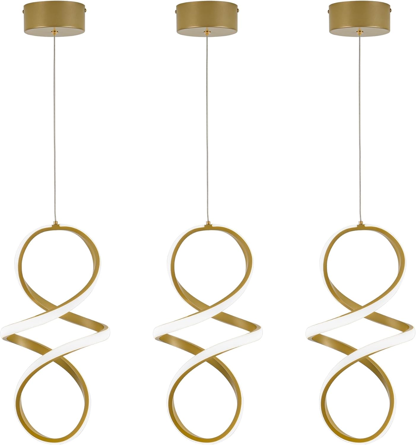 Adjustable Modern Black Pendant Light — Gold Spiral 4000K