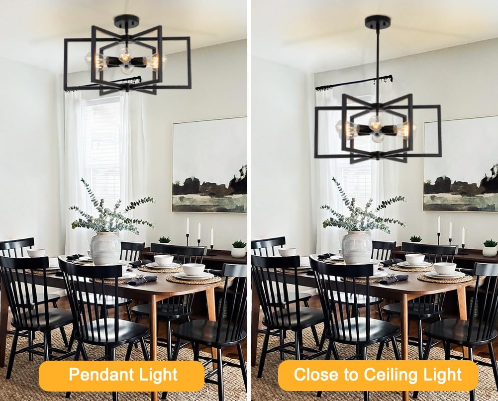 Adjustable Farmhouse Black Chandelier — 6-Light - View 7