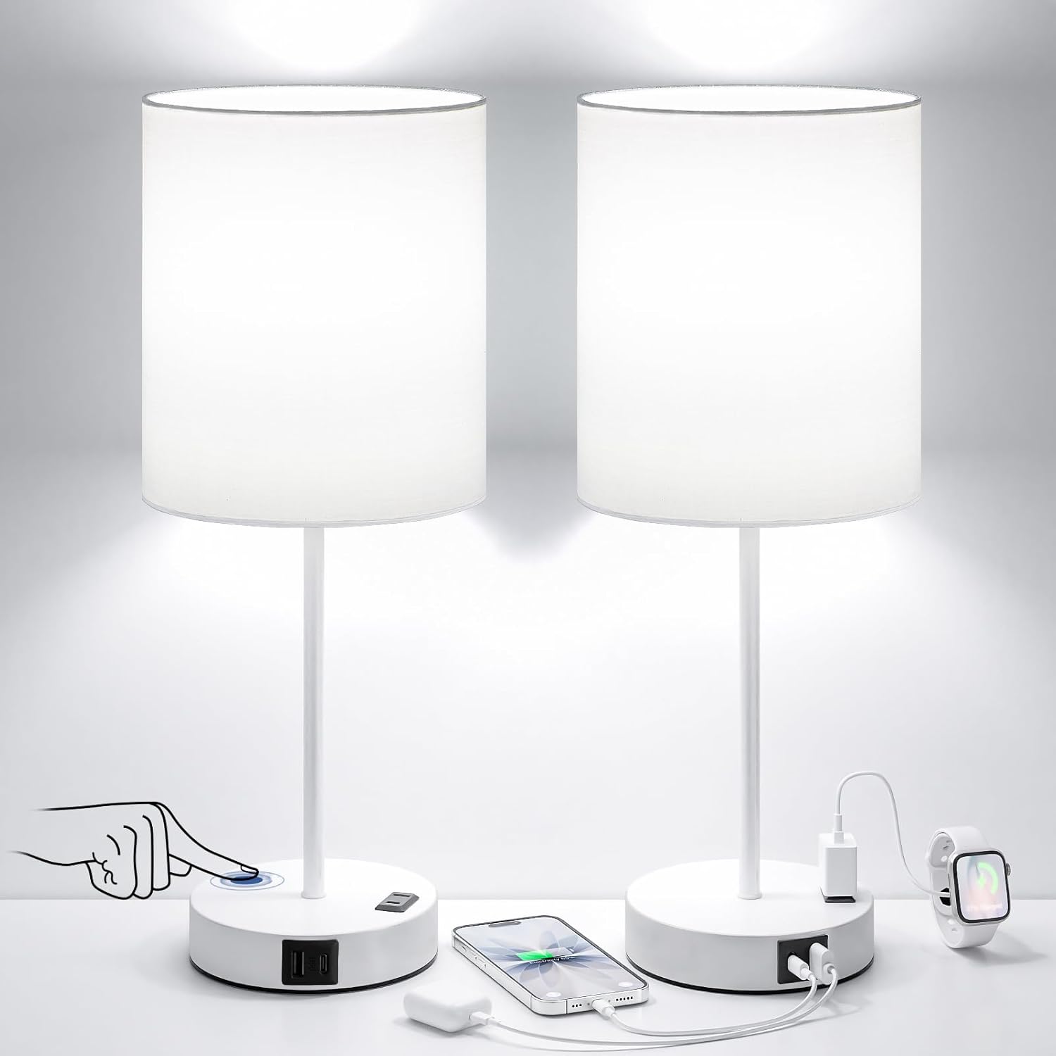 Dimmable Black Table Lamp — Set of 2 — White