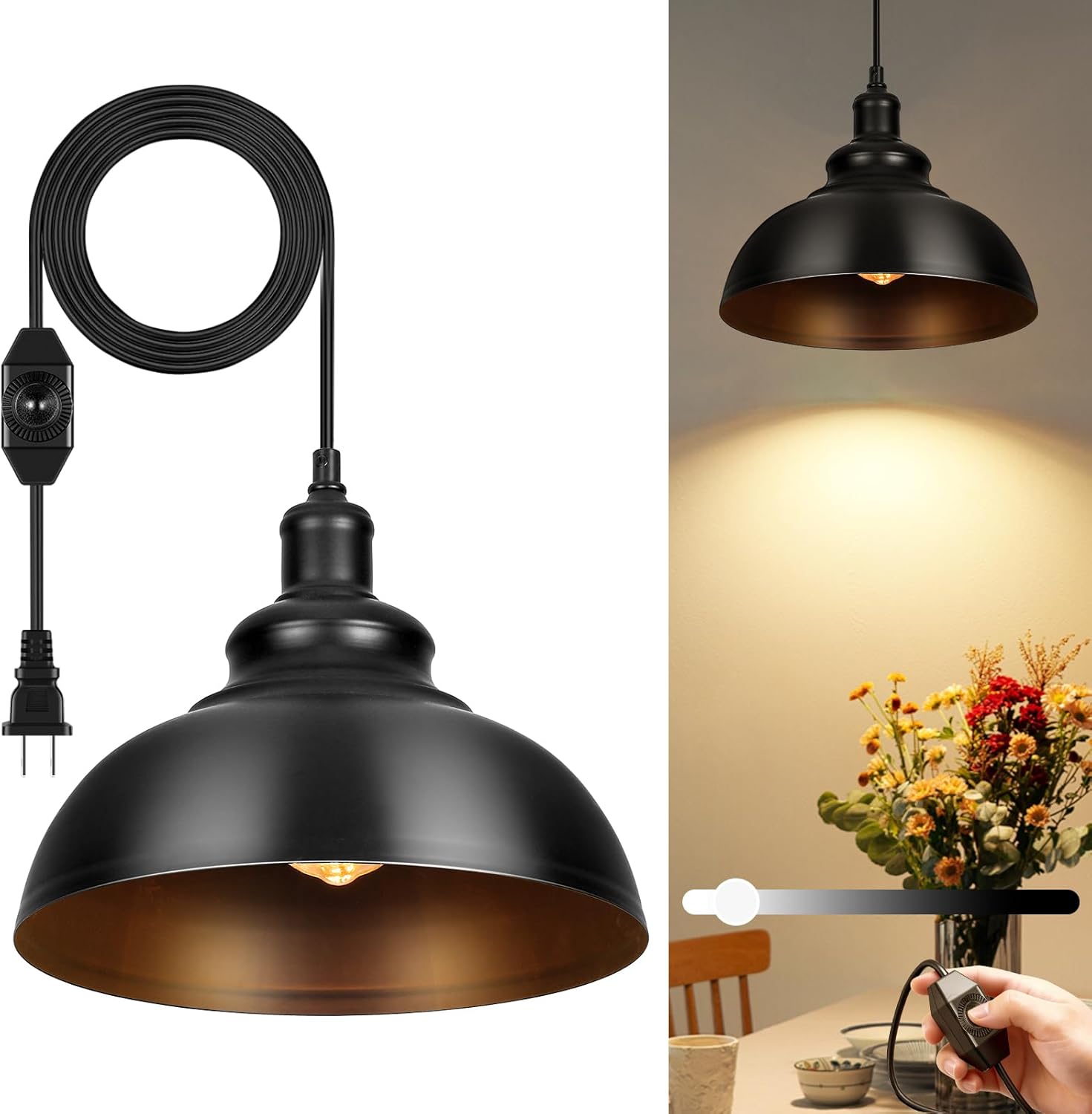 Dimmable Farmhouse Metal Pendant Light — Plug in