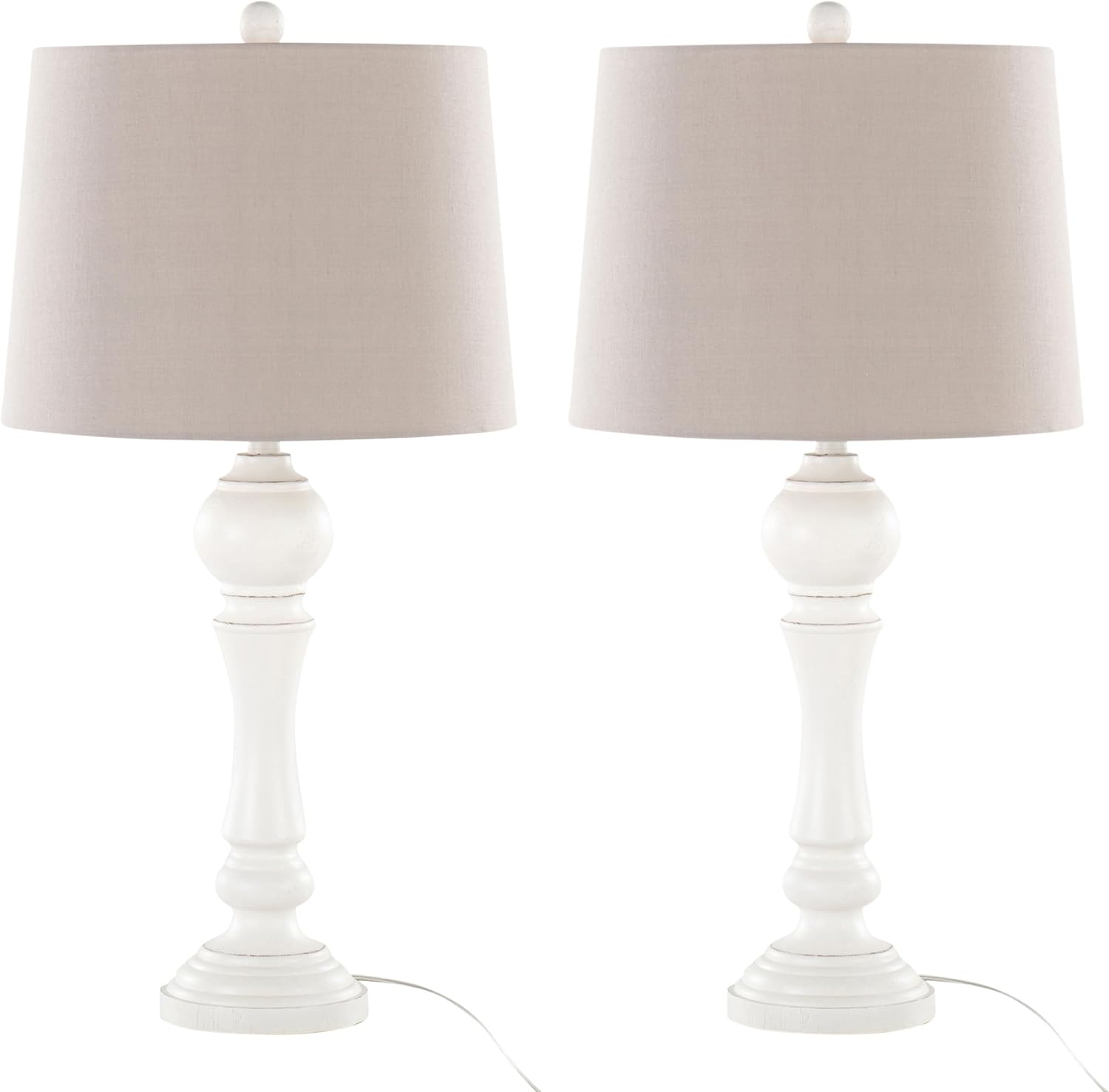 Farmhouse Grey Bedside Lamp — 32" — Distressed Off-White Polyresin