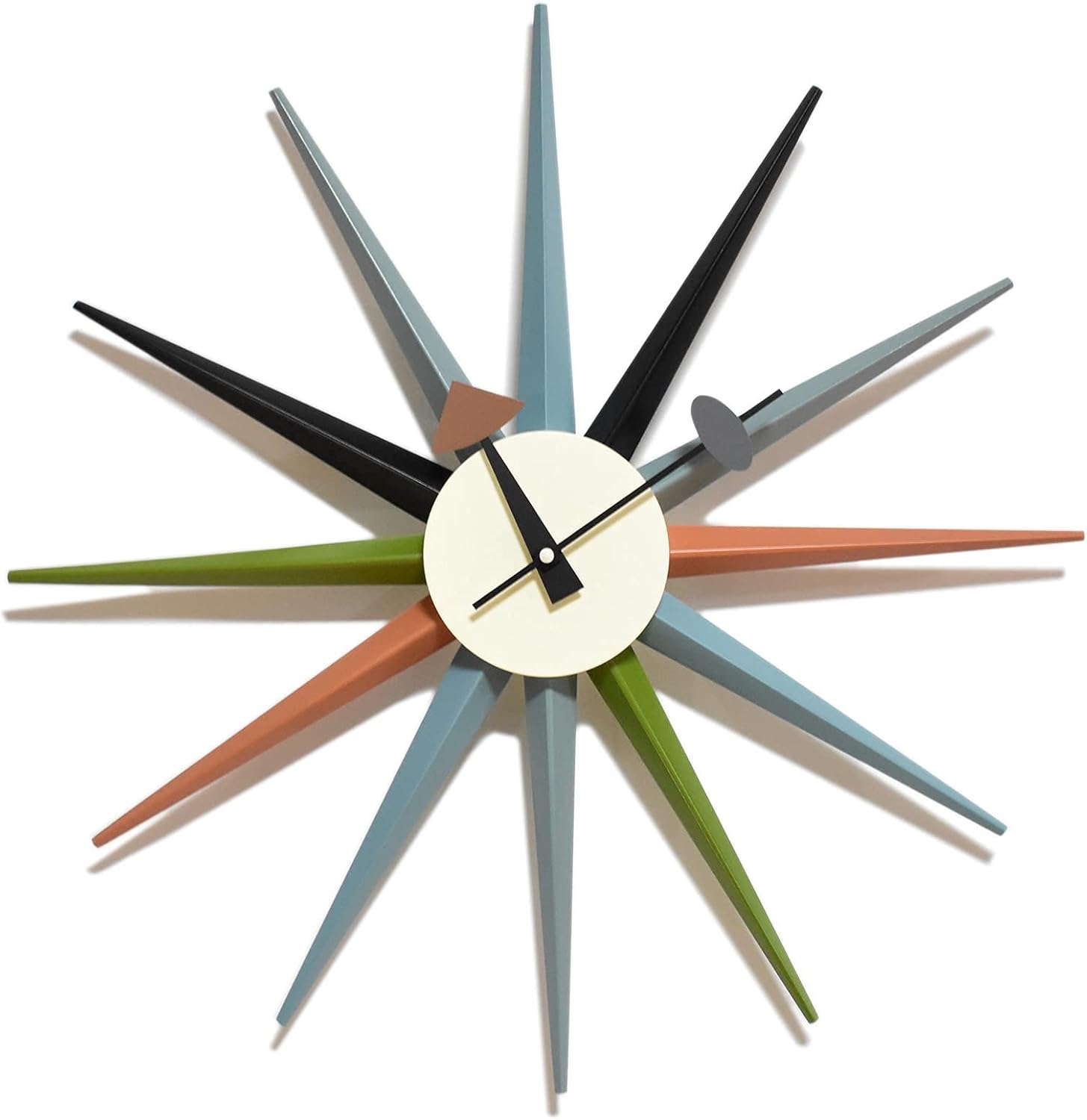 Mid-Century Wood Wall Clock — 18" — 18 Inch Multicolor Sunburst