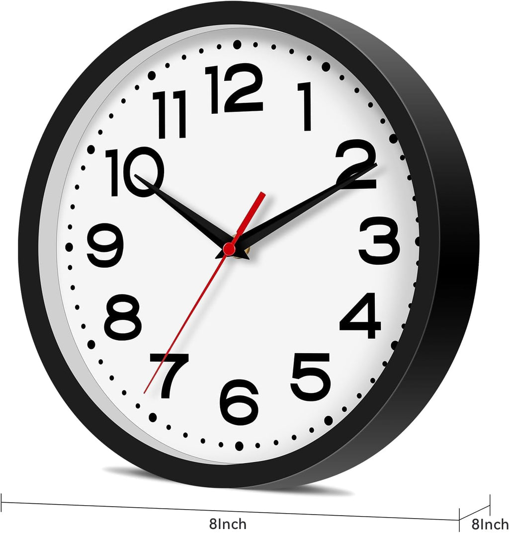 Battery Operated Modern Black Wall Clock — 8" - View 9