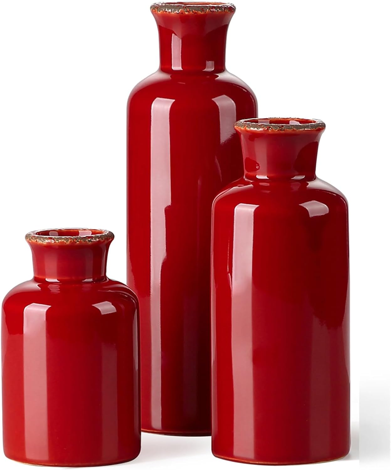 Farmhouse Blue Flower Vase — Set of 3 — Red