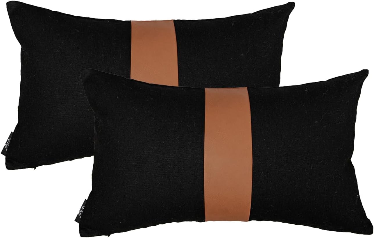 Boho Black Throw Pillow Cover — 18" — 20" x 12" (Pack of 2)