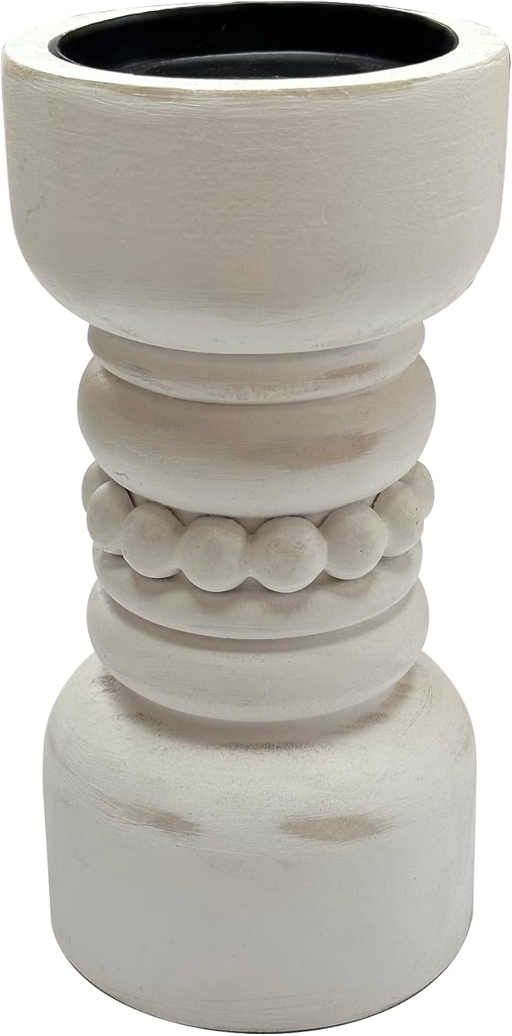 Farmhouse Beige Pillar Candle — White