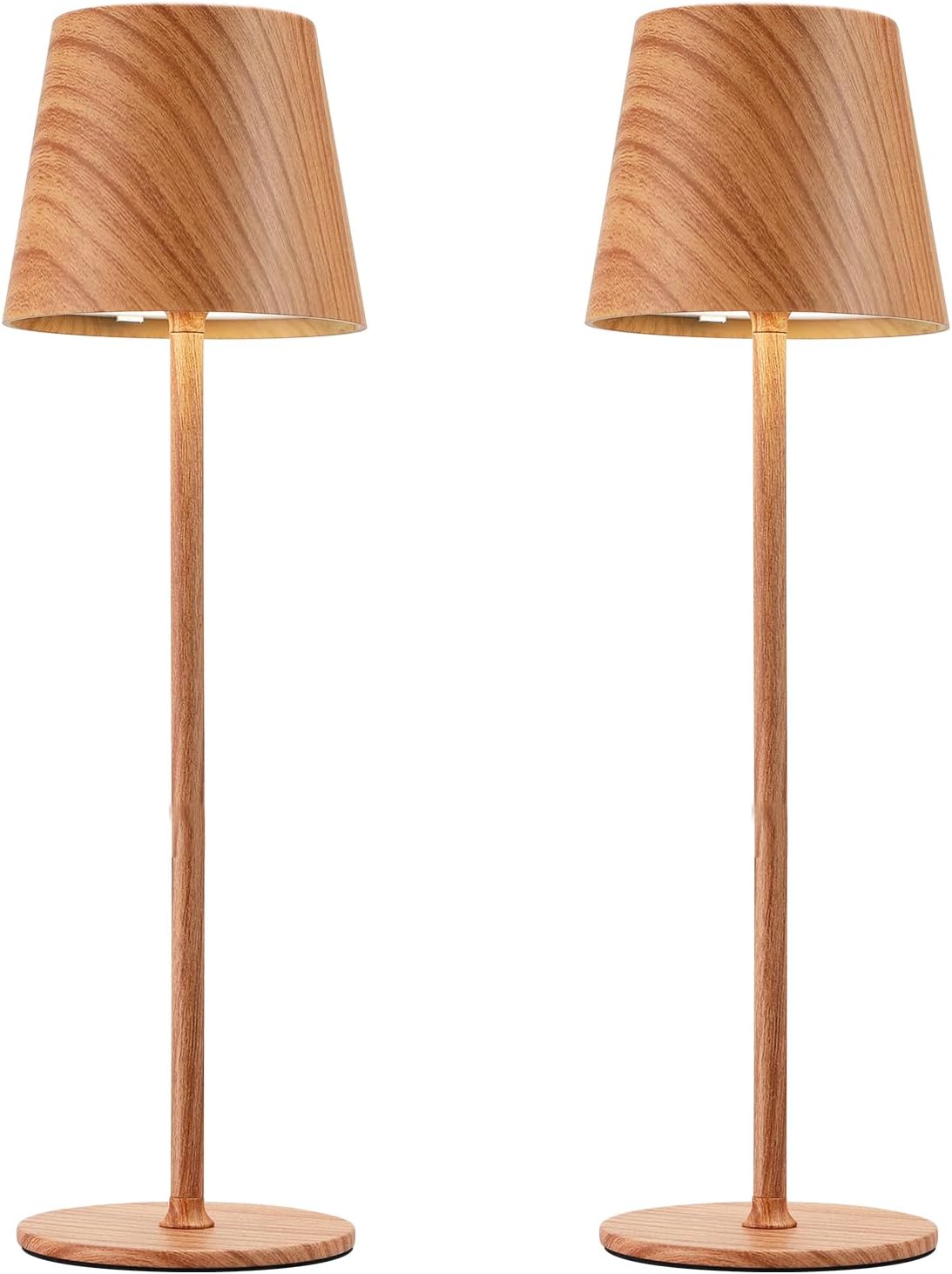Cordless Black Table Lamp — Wood Grain
