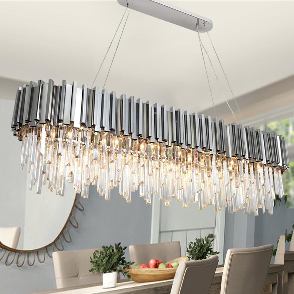 Round Luxe Gold Chandelier — 6-Light — Chrome Oval 59 inch