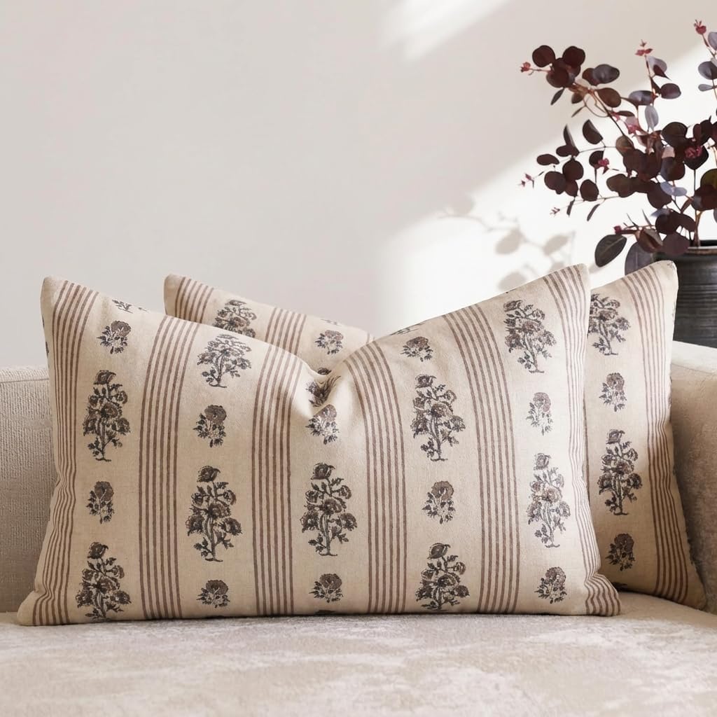 Farmhouse Beige Throw Pillow Cover — 18" — Brown