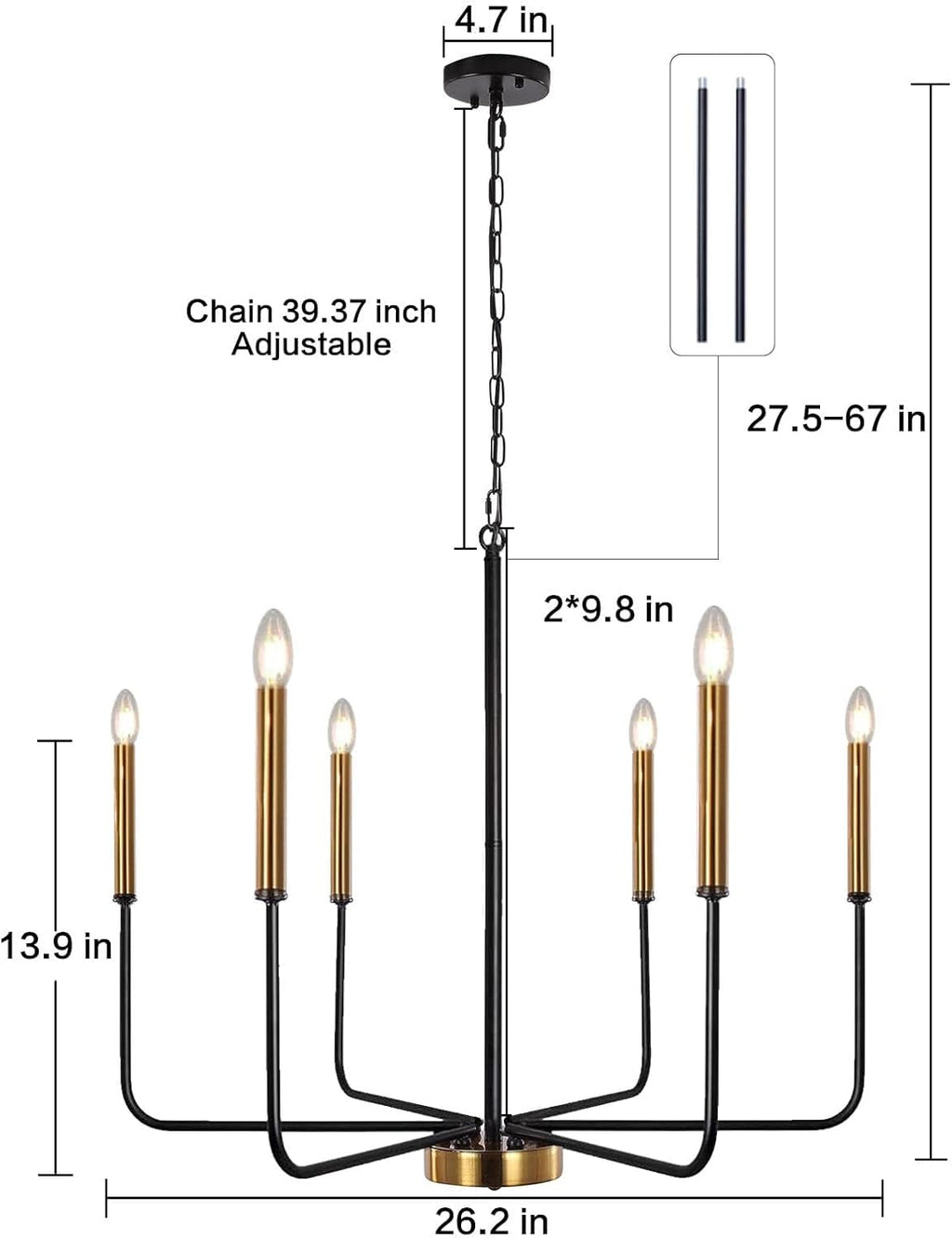 Farmhouse Black Chandelier — 6-Light - View 5