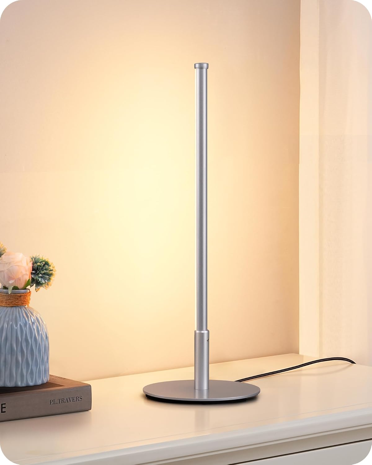Dimmable Modern Black Bedside Lamp — Silver