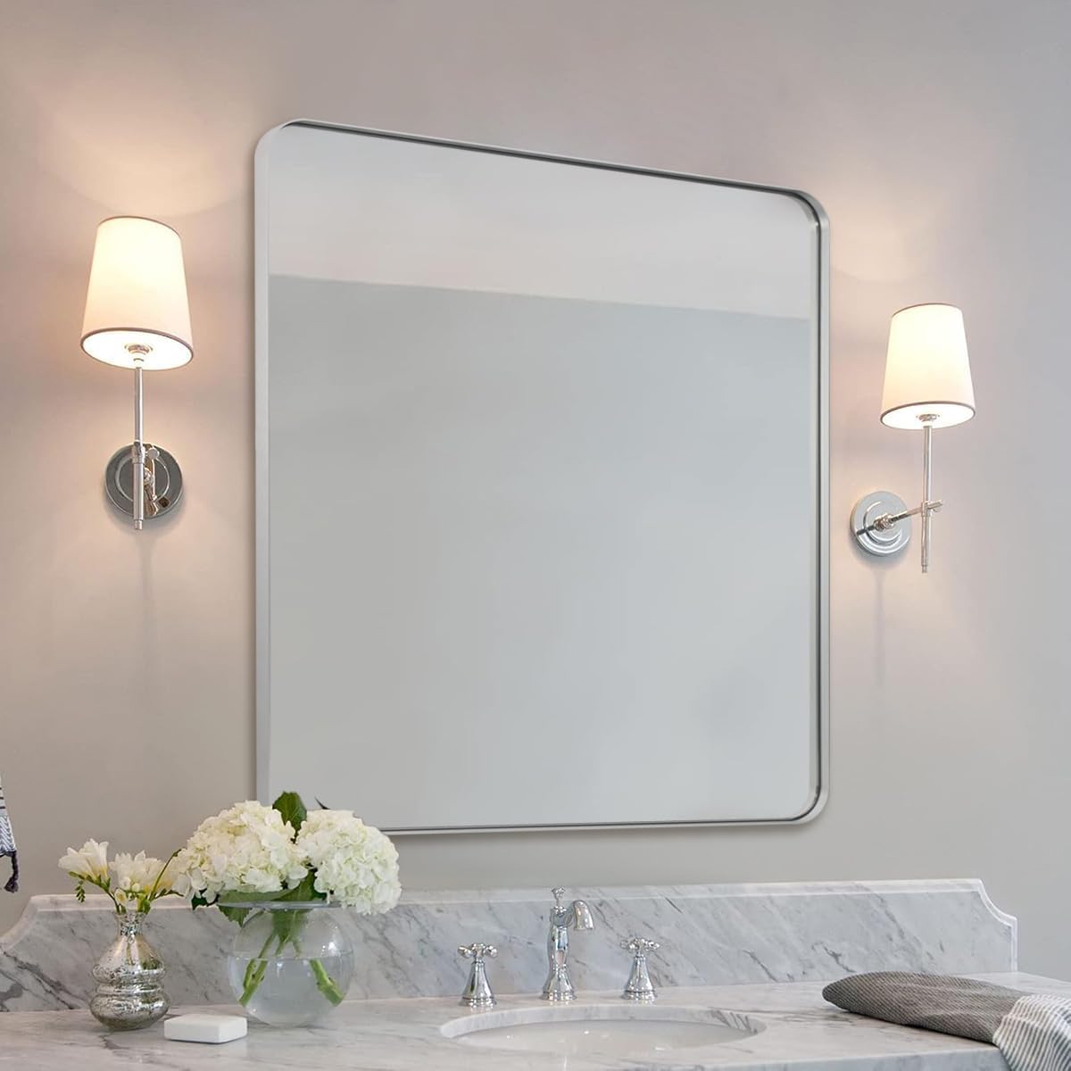 Rectangular Black Wall Mirror — 22" — Chrome