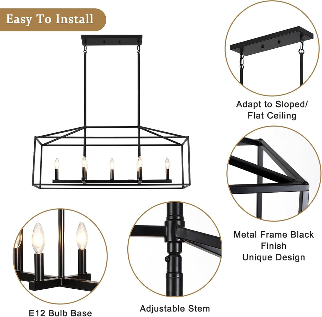 Adjustable Farmhouse Black Chandelier — 7-Light - View 4