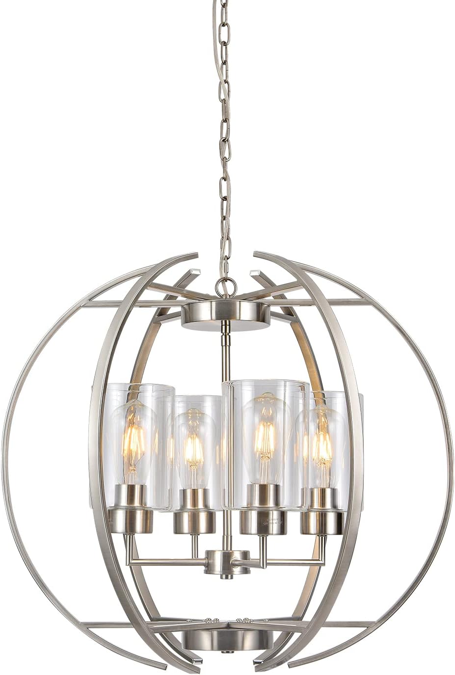 Farmhouse Black Chandelier — 4-Light — Nickel+Clear Glass 24"