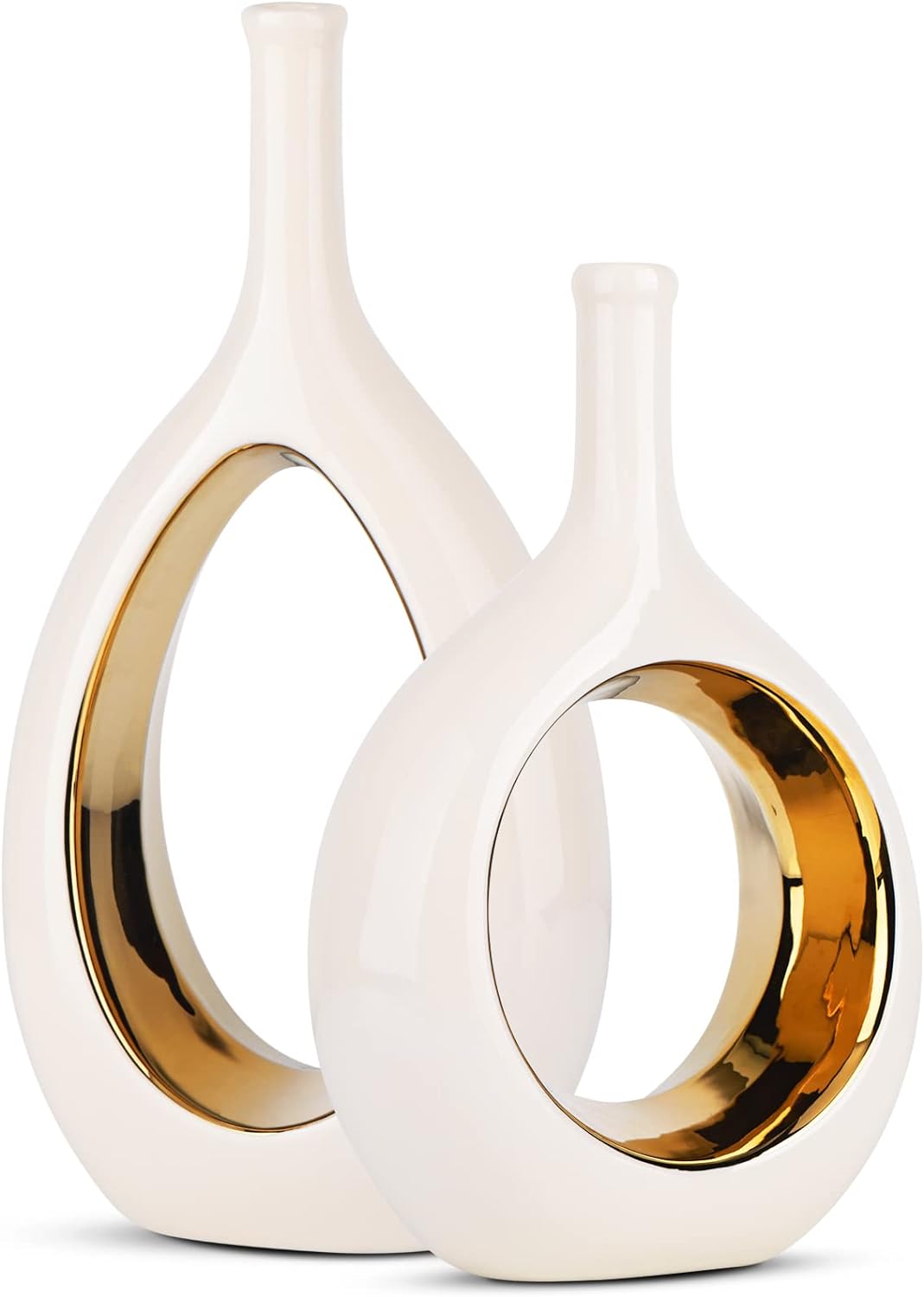 Farmhouse Beige Flower Vase — White and Gold