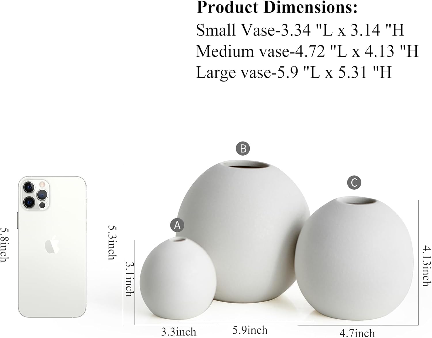 Round Boho Ceramic Decorative Vase — Set of 3 - View 2