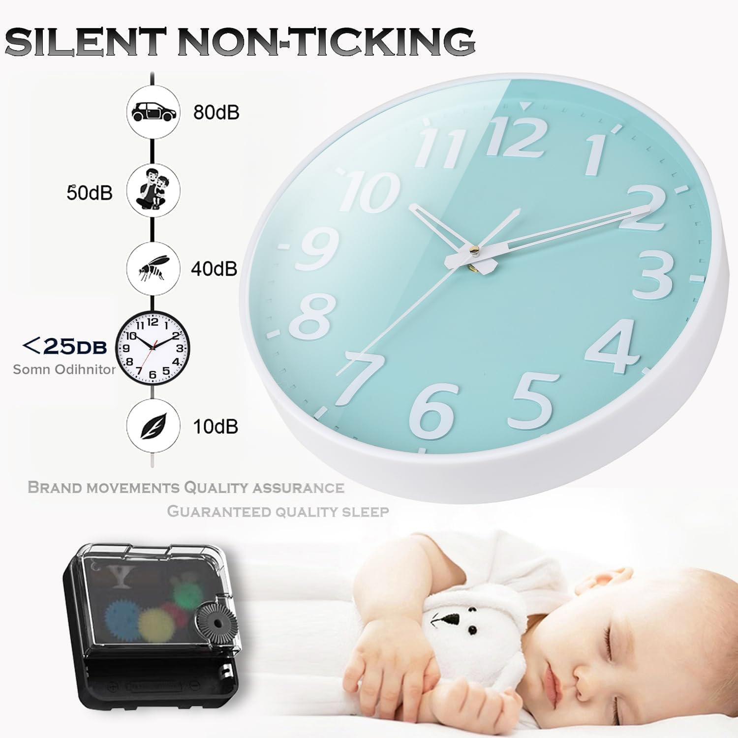 Battery Operated Modern Black Wall Clock — 12" - View 3