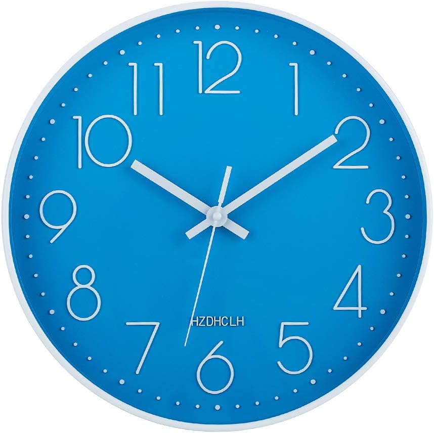 Battery Operated Modern Black Wall Clock — 12" — Classic-blue