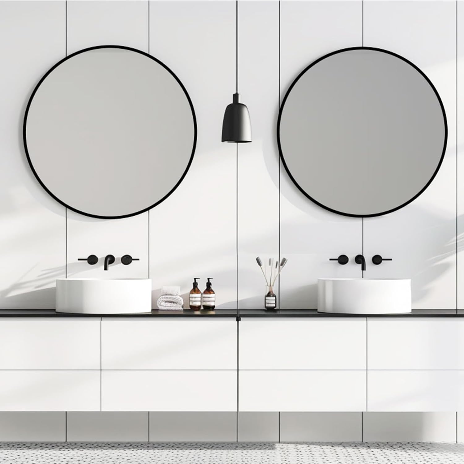 Round Black Wall Mirror — 30" - View 3