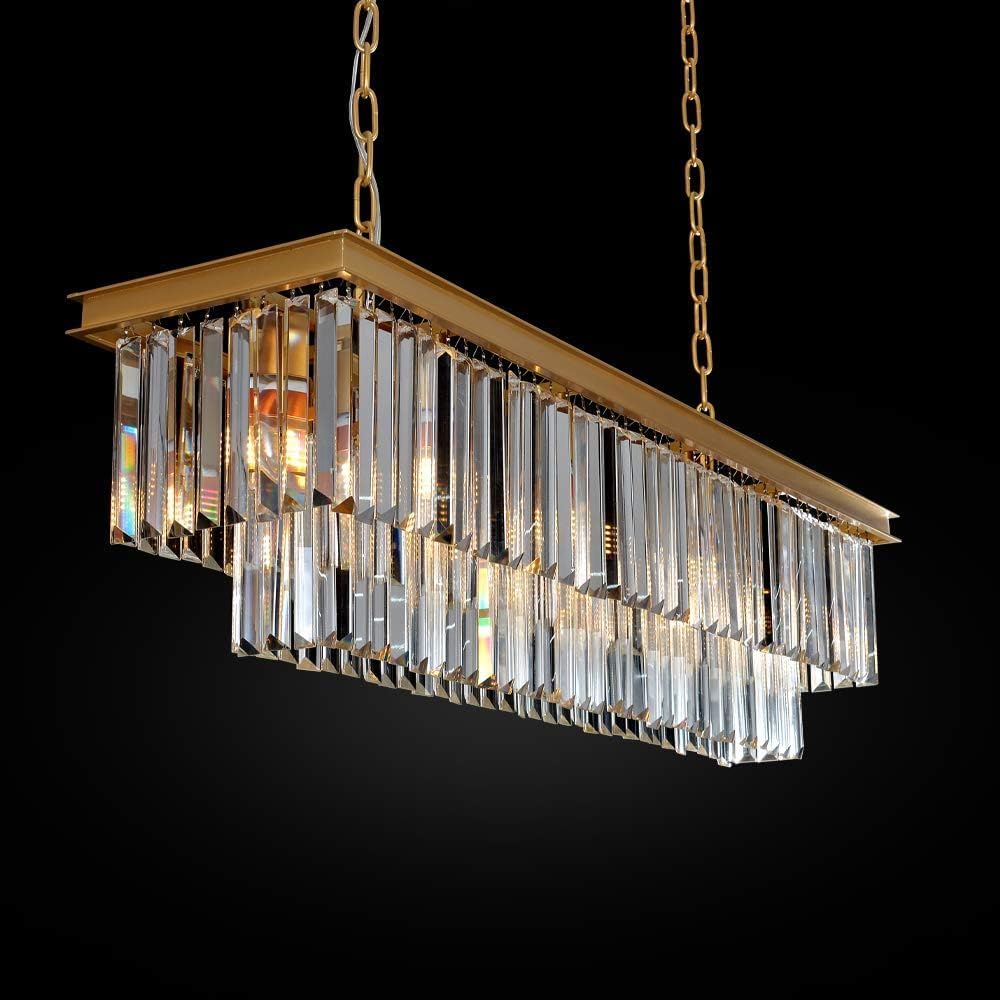 Rectangular Luxe Black Chandelier — 12-Light — Gold