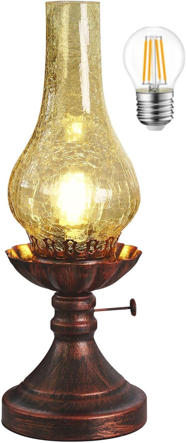 Vintage Farmhouse Orange Bedside Lamp — Amber