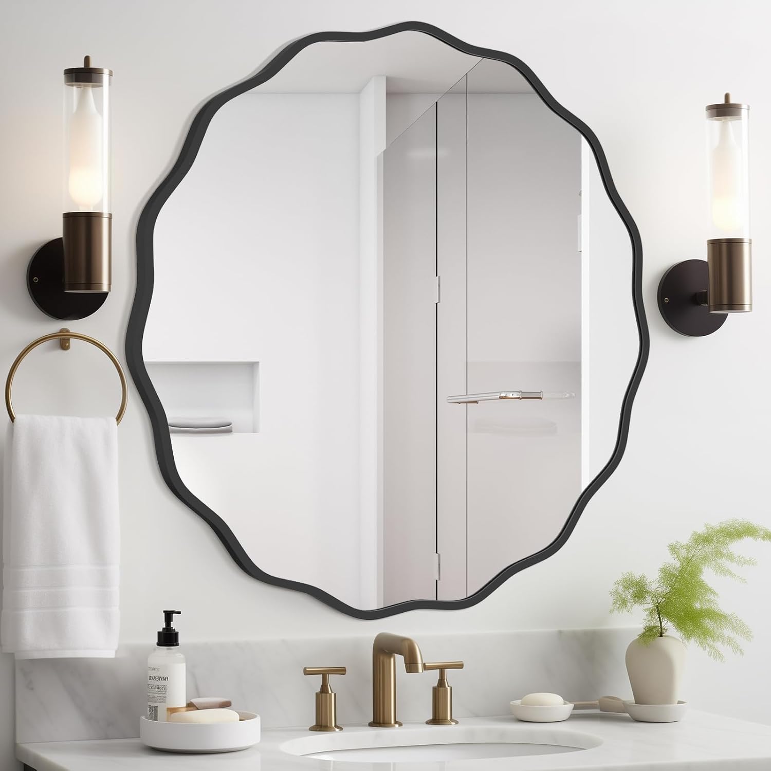 Luxe Black Round Mirror — 24" — Black