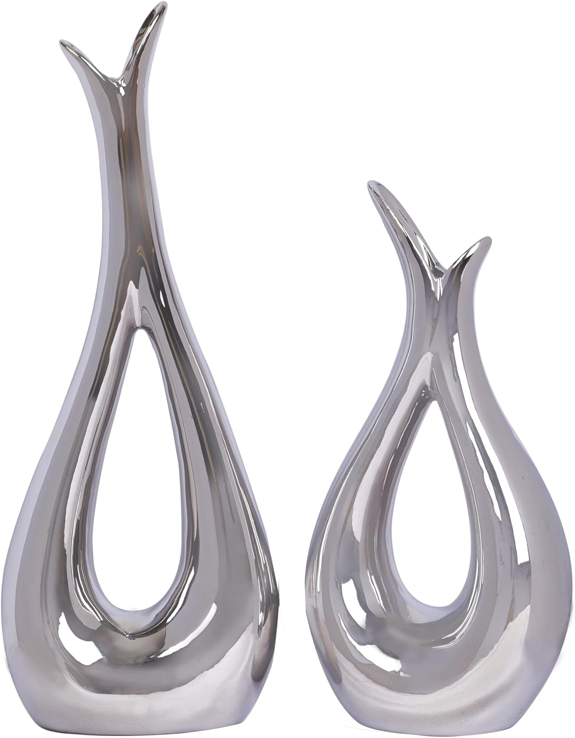 Luxe Blue Flower Vase — Set of 2 — Silver