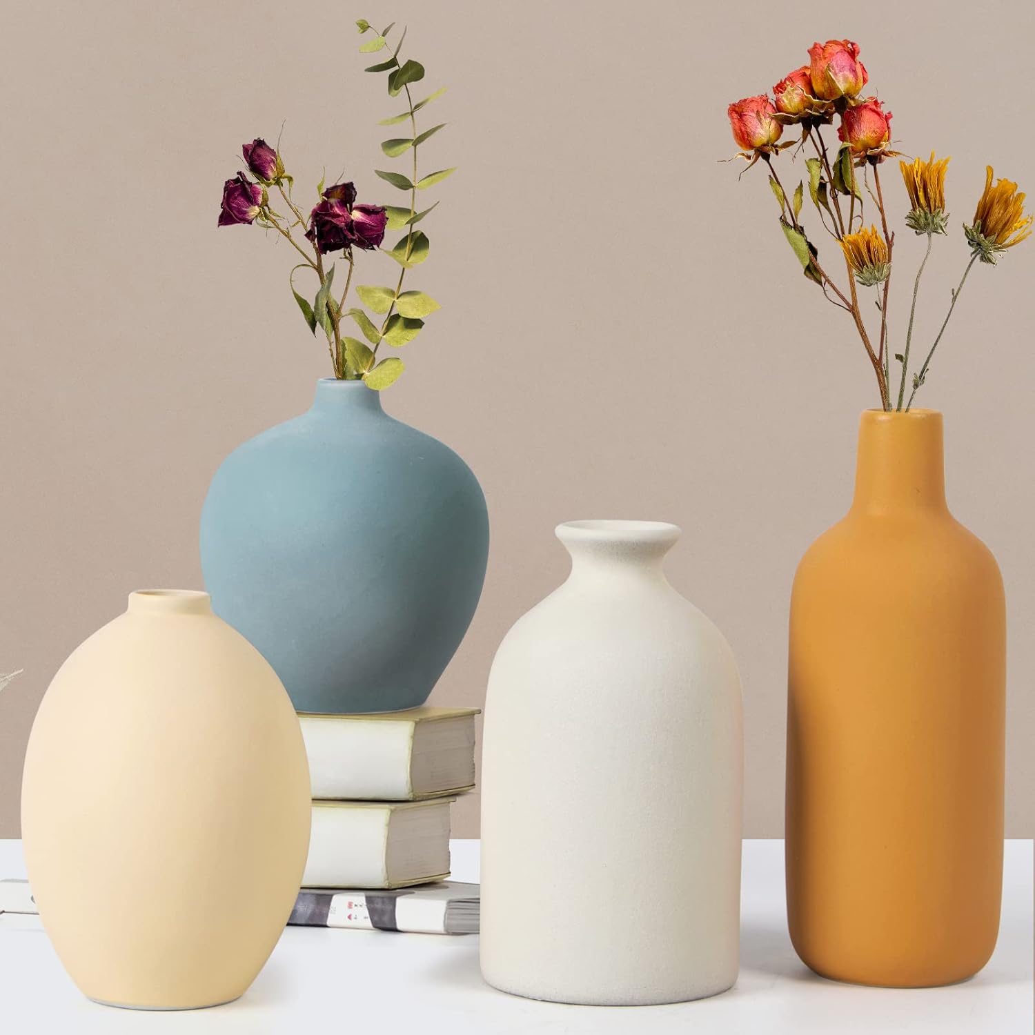 Farmhouse Beige Vase Set — Set of 4 — Beige