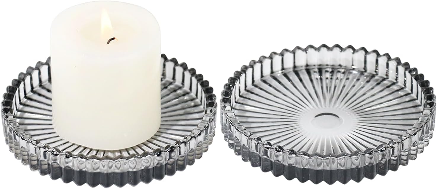 Round Blue Pillar Candle — 8" — Gray