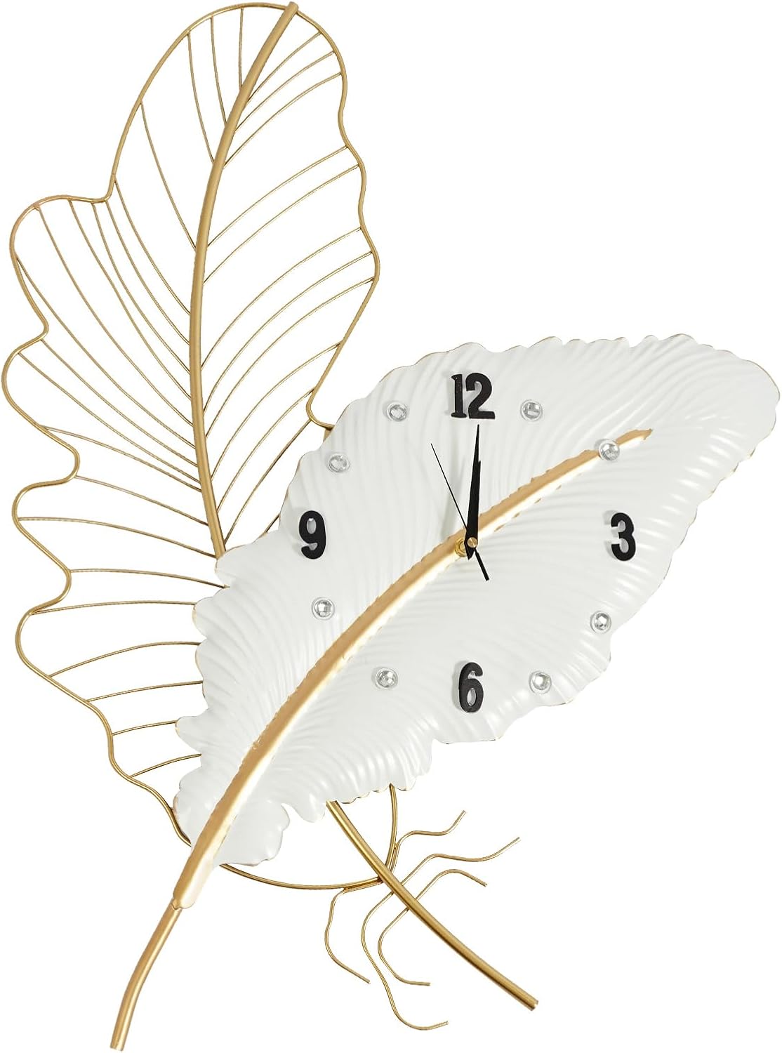 Battery Operated Luxe Black Wall Clock — 8" — Golden - Feather