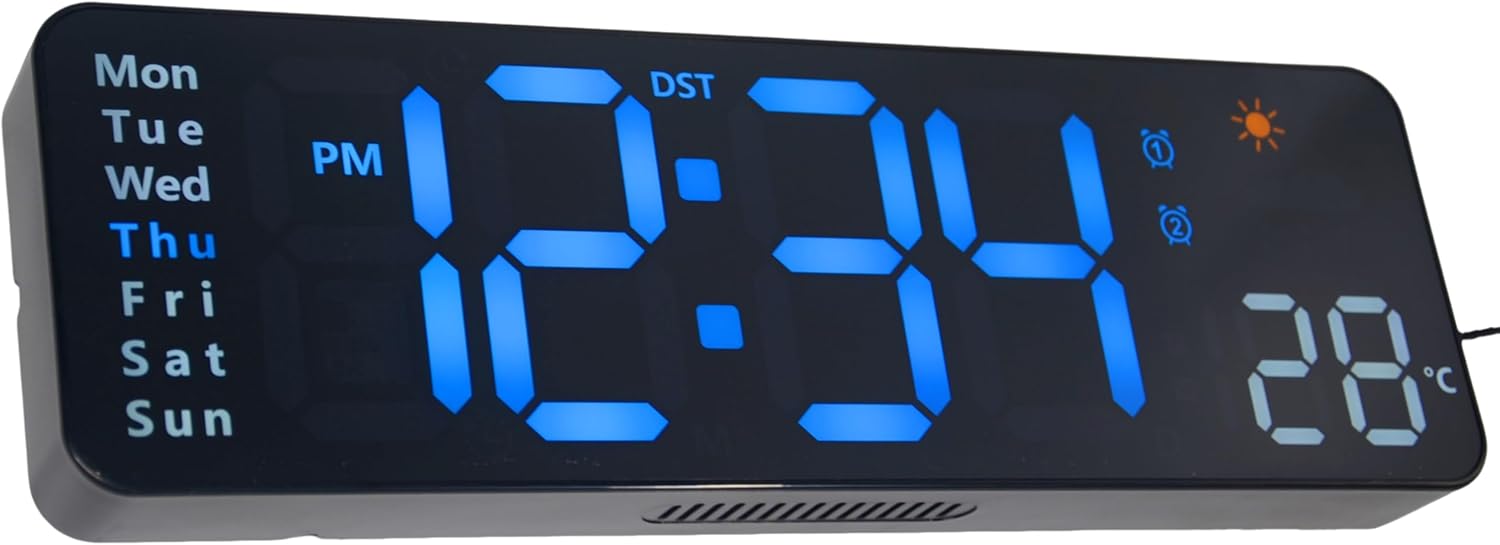 Battery Operated Modern Black Wall Clock — 12" — Black/Blue