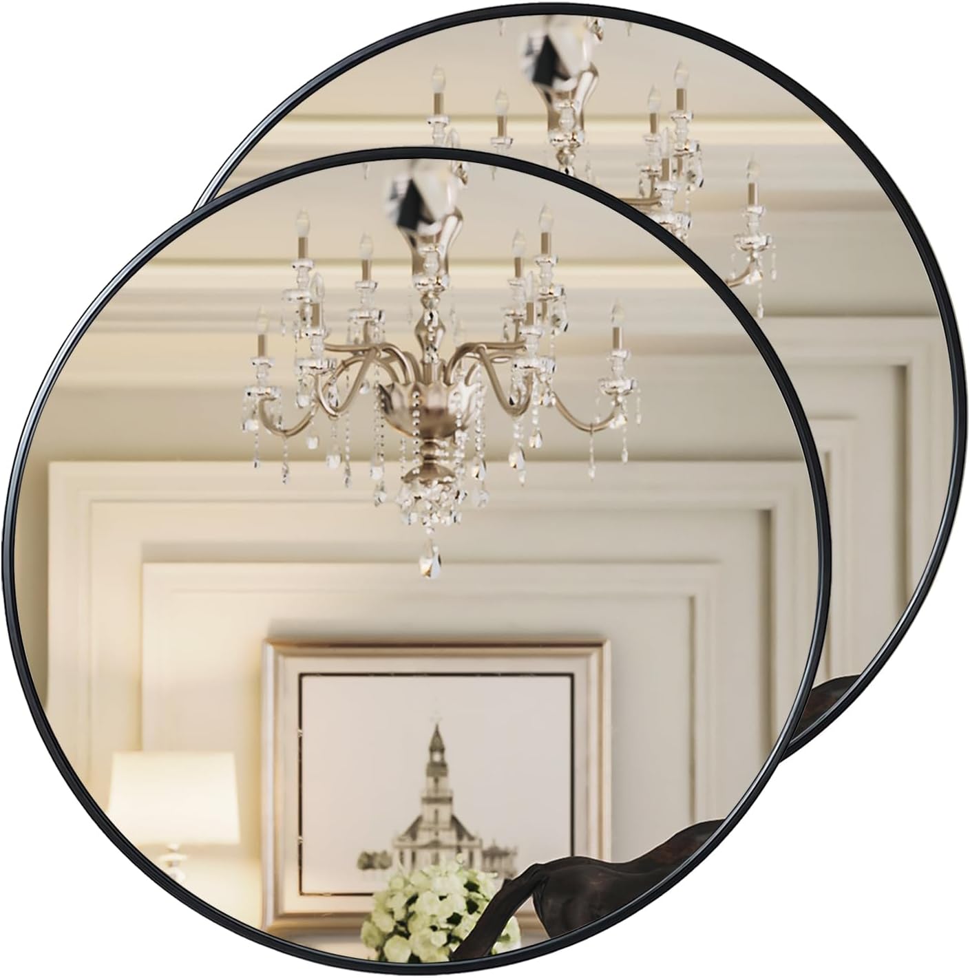 Black Round Mirror — 39" — Black