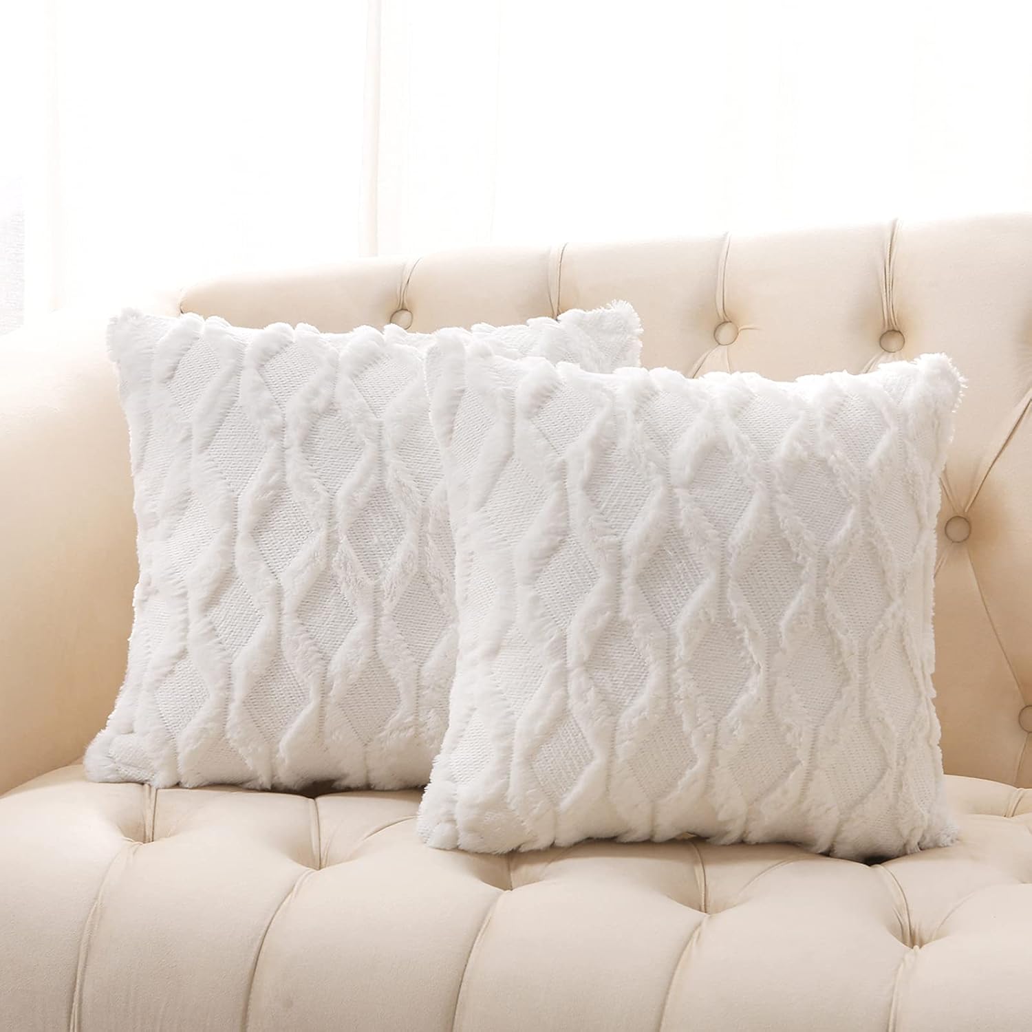 Velvet Boho Beige Throw Pillow Cover — 20" — White