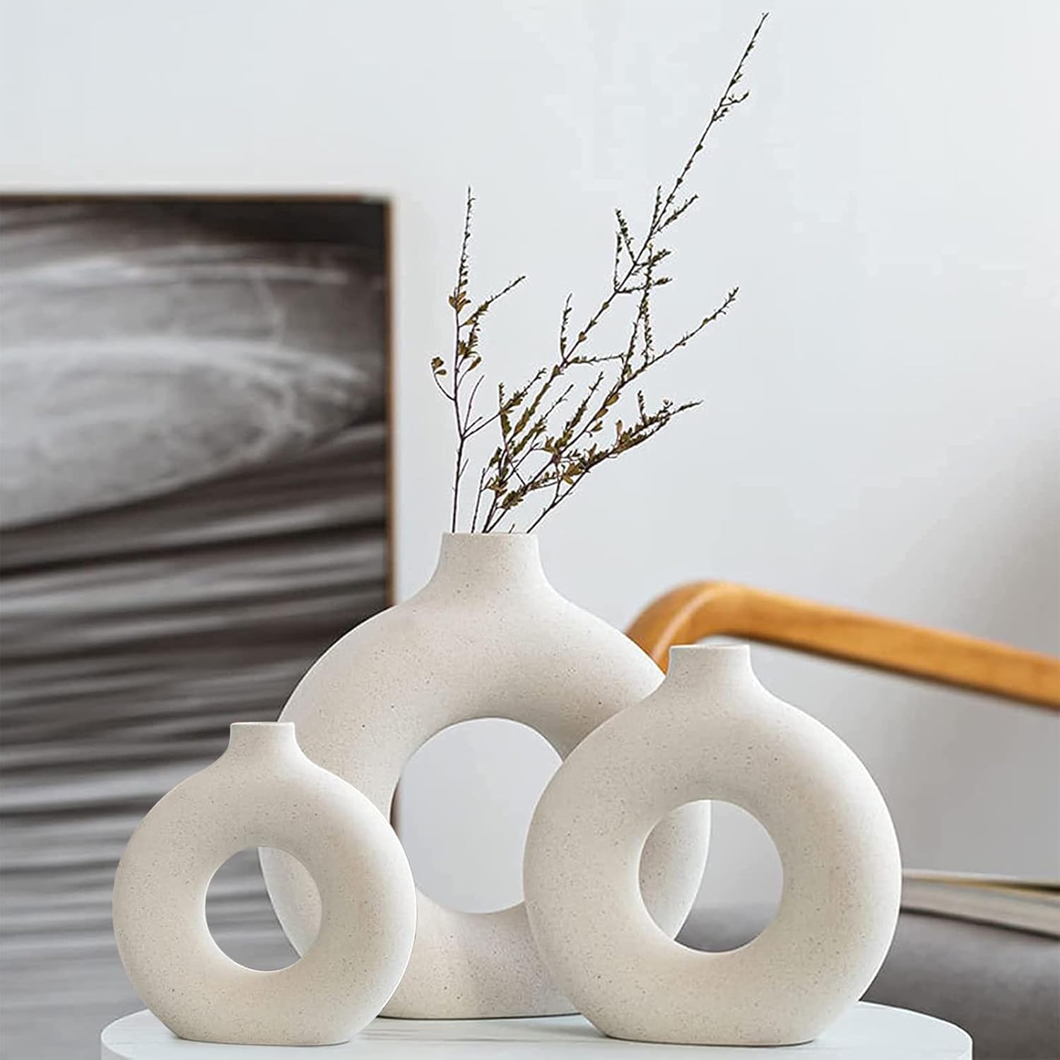 Boho Black Vase — Set of 2 — White