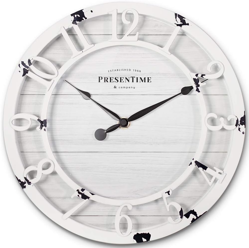 Vintage Farmhouse Gold Wall Clock — 10" — Antique Distressed White