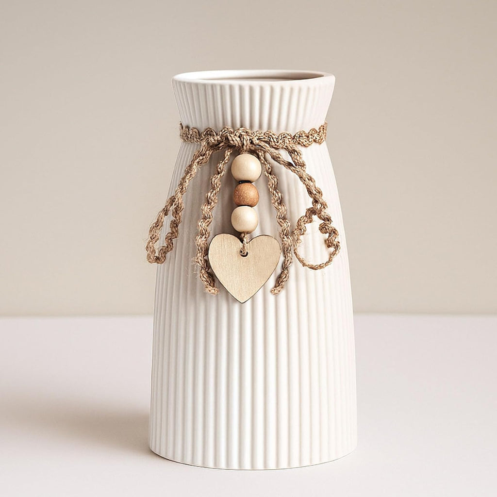 Farmhouse Black Flower Vase — 6.3" — White