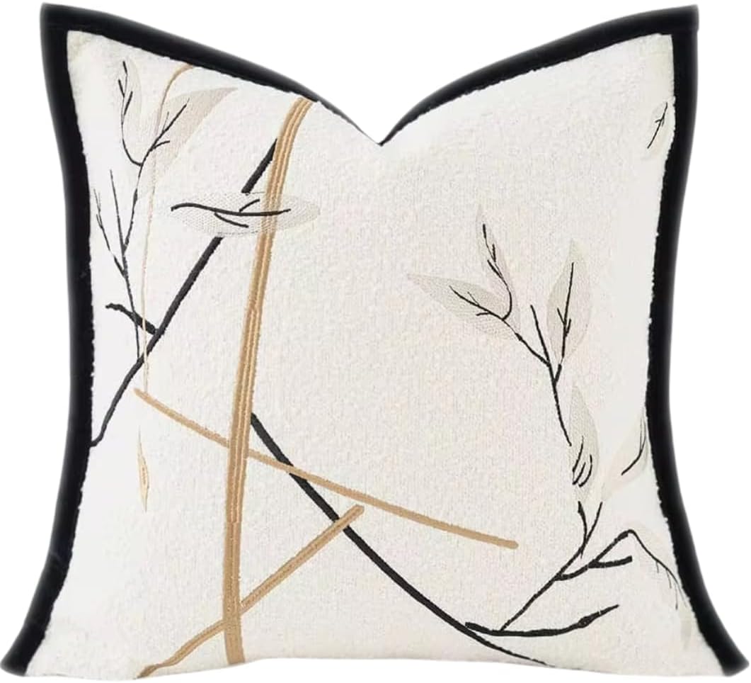 Embroidered Boho Beige Throw Pillow Cover — 18" — White Shadowleaf Elegance Pack2