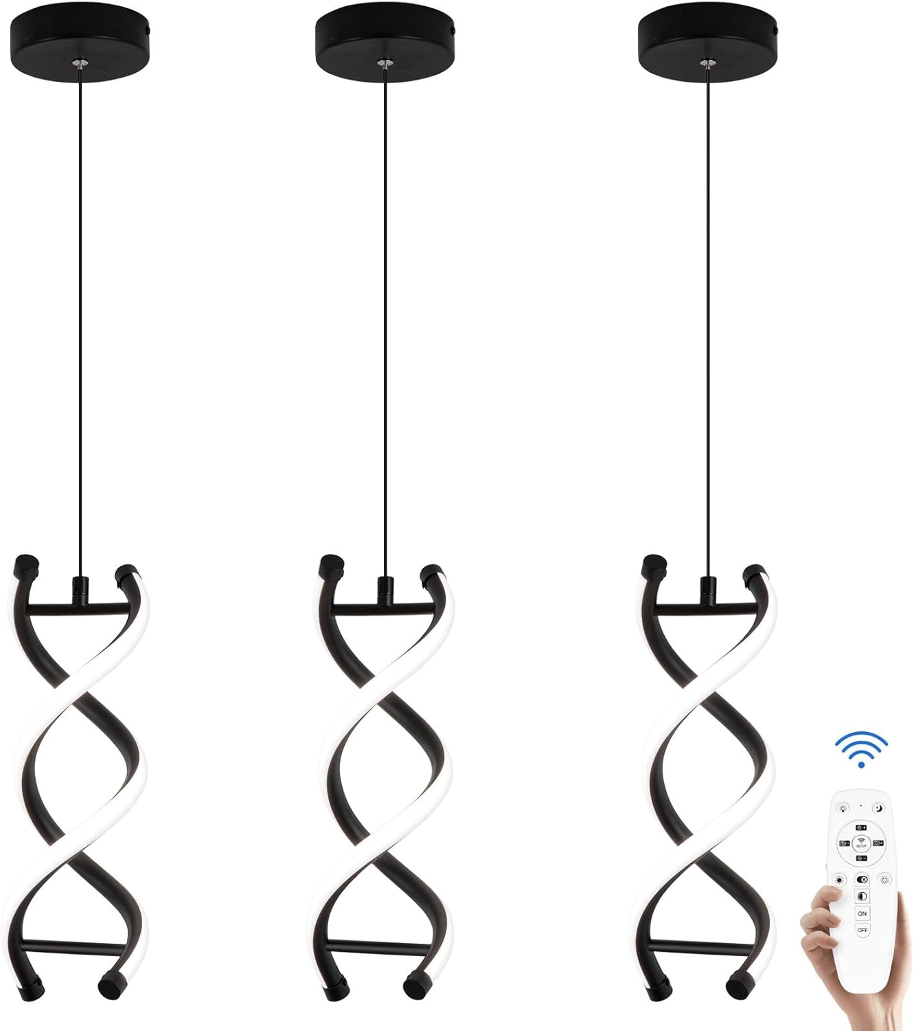 Dimmable Modern Black Pendant Light — Black, 3000K-6000K Dimmable, 3 Packs