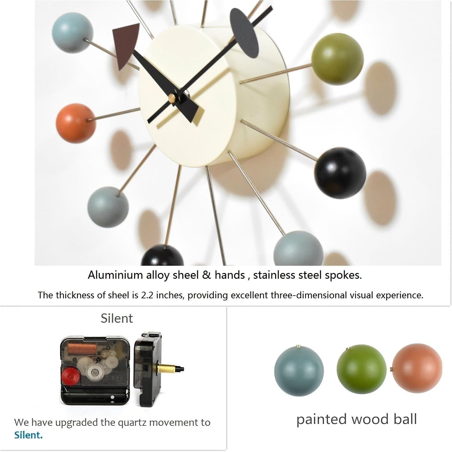 Battery Operated Mid-Century Wood Wall Clock — 13" - View 4