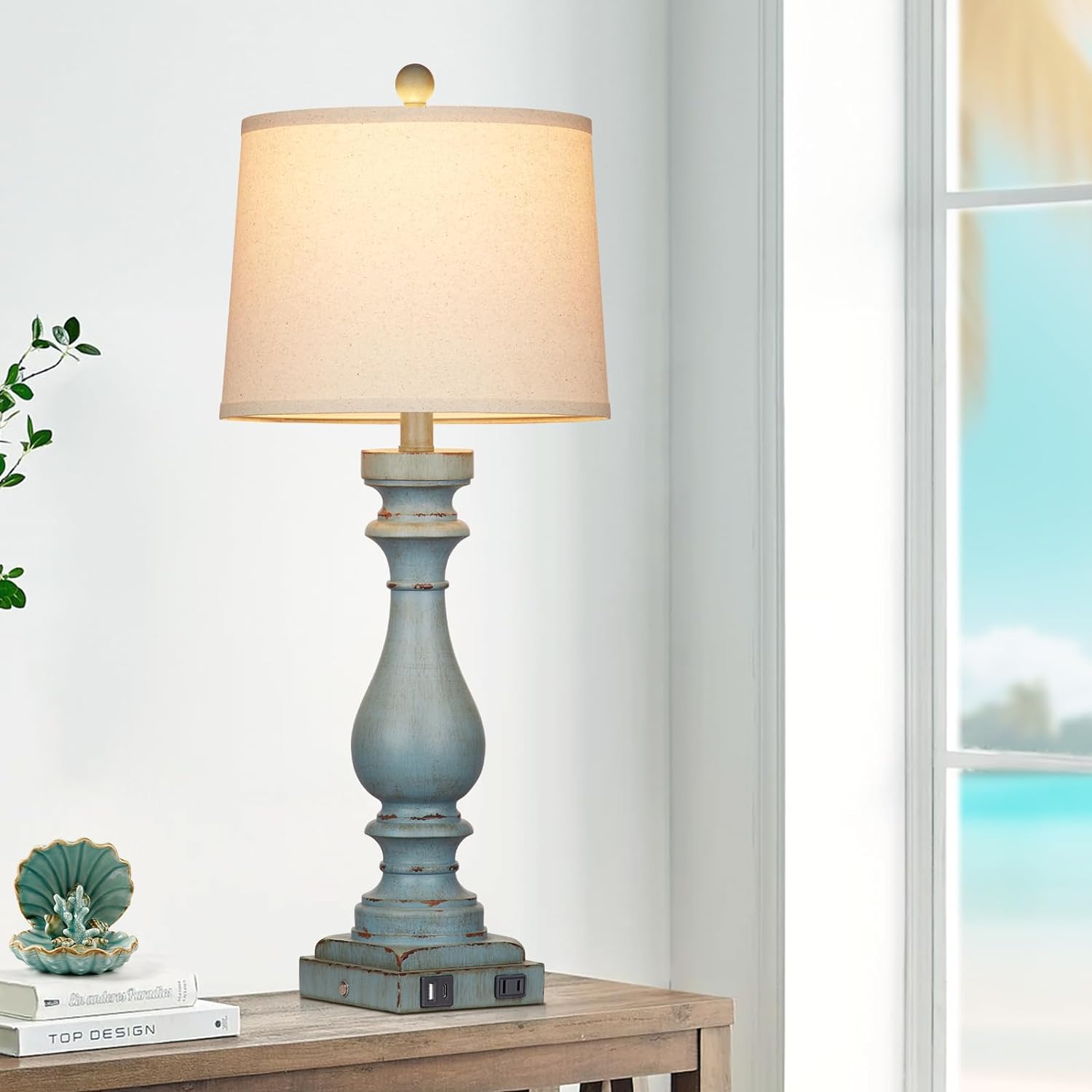 Dimmable Mid-Century Beige Nightstand Lamp — 27.5" - View 2