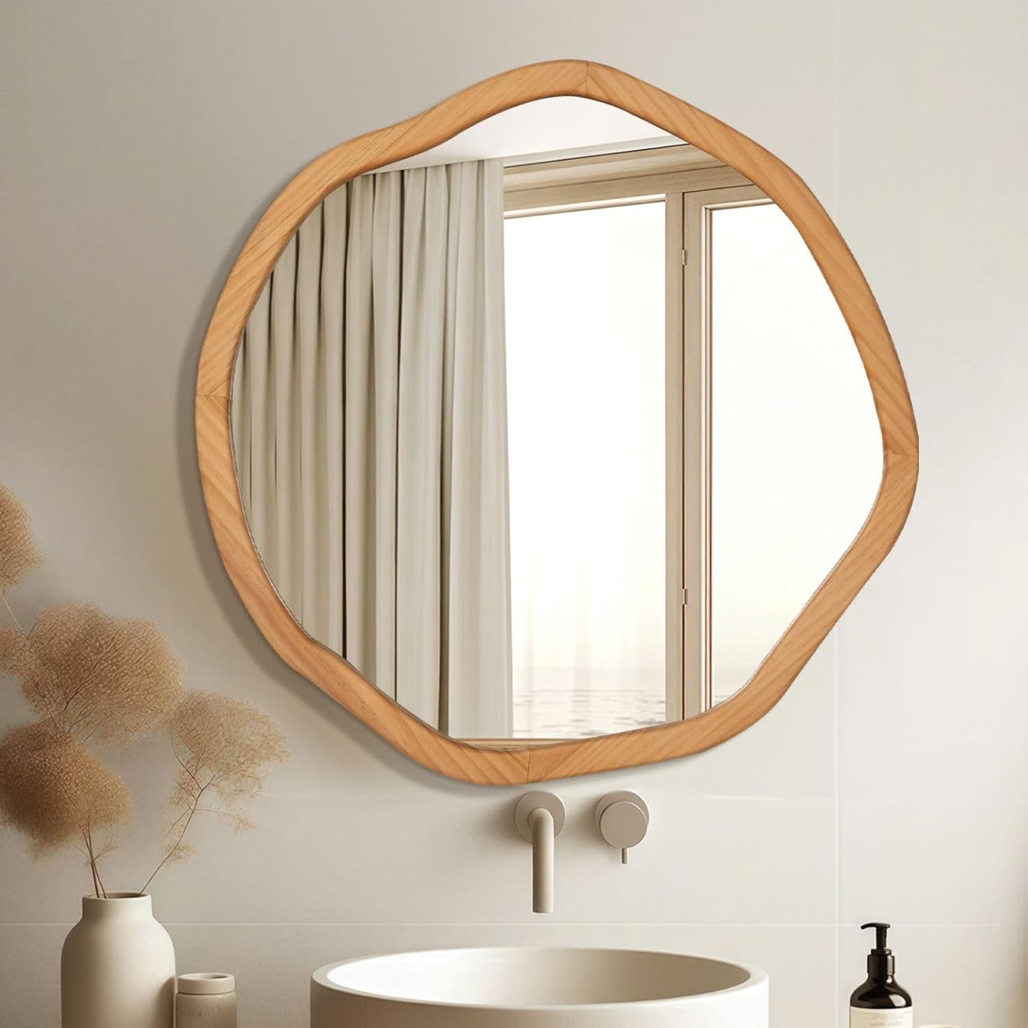 Round Farmhouse Brown Wall Mirror — 30" — A Wood