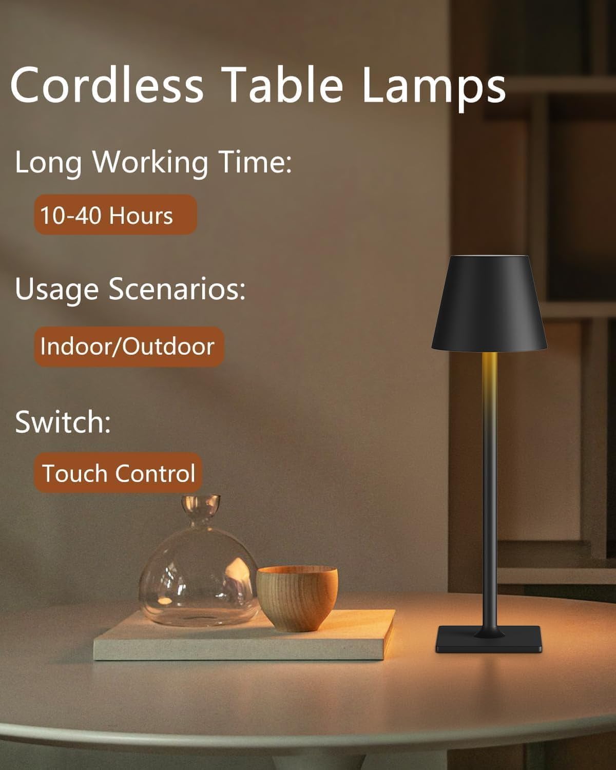 Cordless Black Desk Lamp — Set of 2 - View 3