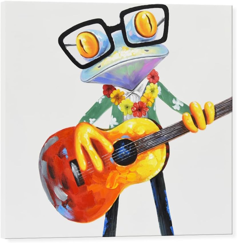 Modern Metal Canvas Wall Art — 12" — Frog and Guitar