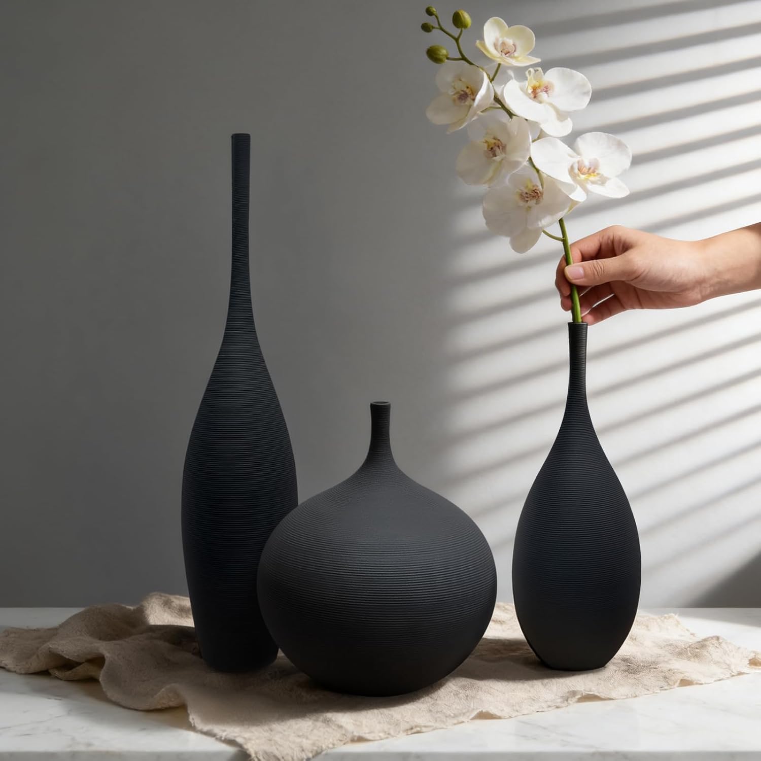 Boho Black Decorative Vase — Set of 3 - View 4